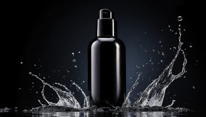 Matte Black Cosmetic Bottle with Water Splash – Men's Beauty Products for Moisturizing and Nourishing