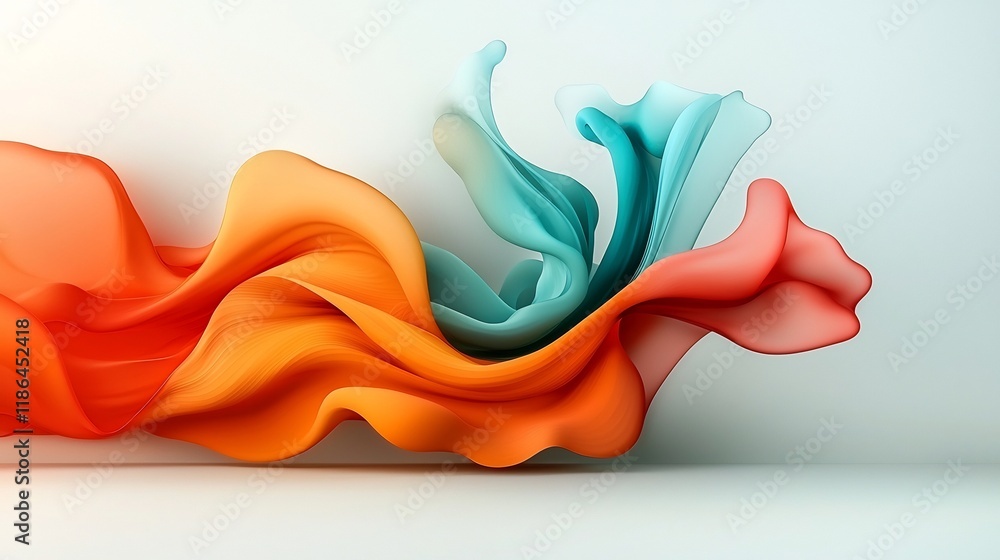 Poster sinuous iridescent forms flow and intertwine in a vibrant dynamic abstract design evocative of abstr