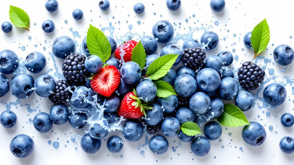 Fresh Blueberries, Blackberries, and Strawberries Splash