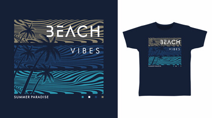 Beach vibes line art hand drawn, vector ready for print on t-shirt and other uses.