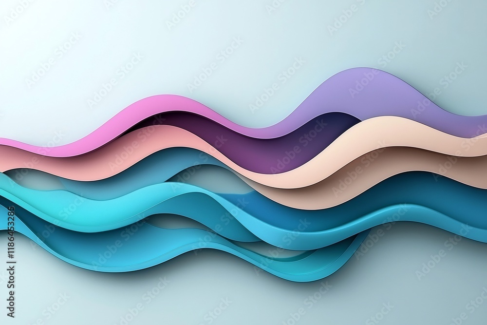 Poster mesmerizing abstract digital showcasing a captivating arrangement of wavy iridescent forms in a sere