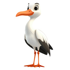 3D Cartoon Stork Icon on transparent background, Perfect for Children's Media and Educational Projects