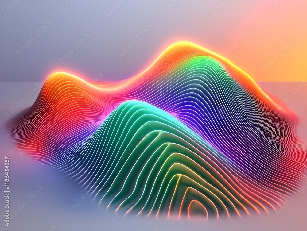 Poster captivating digital artwork featuring prismatic light interplaying with undulating quantum geometrie