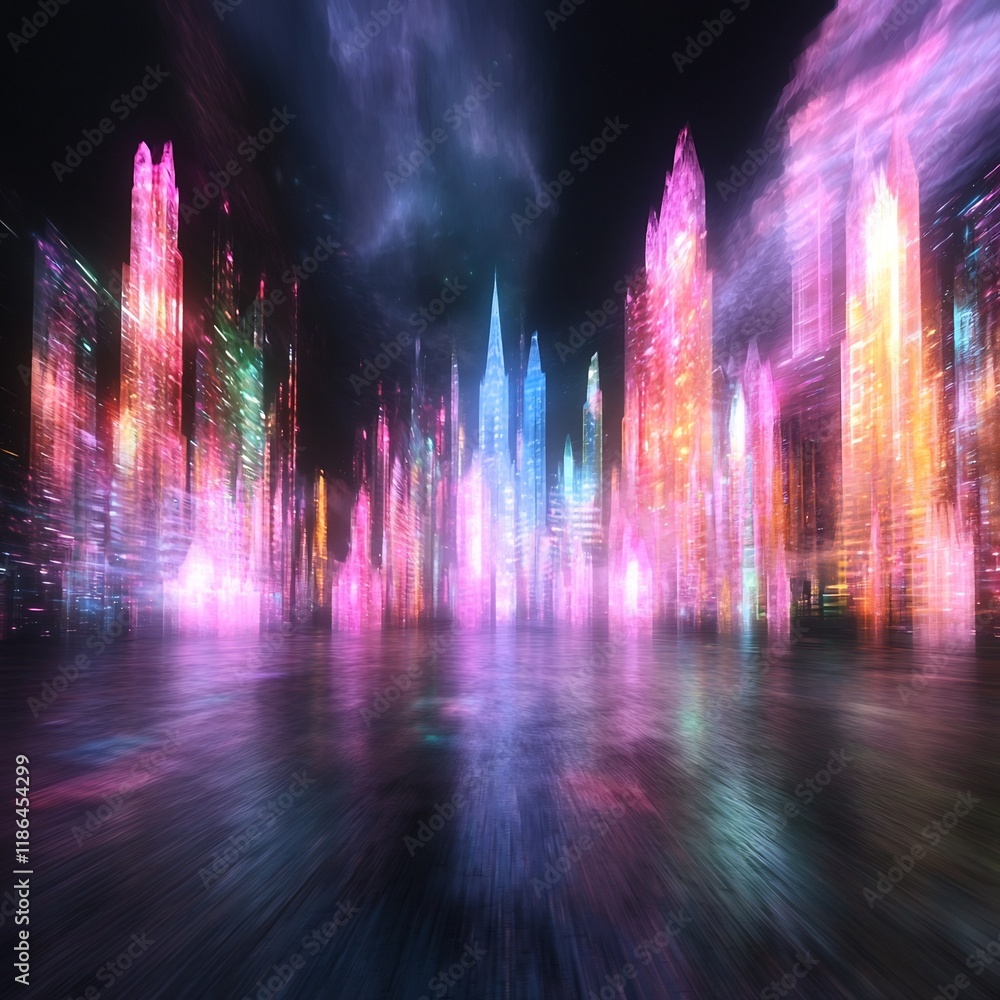 Poster captivating quantum fluctuations dynamic luminous retrofuturistic city skyline with experimental gen