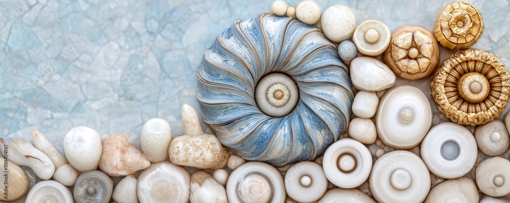 Poster abstract seashell and stone arrangement coastal texture and design elements