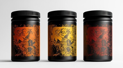 Trilogy of Artistic Supplement Jars: Unique Label Designs