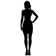silhouette of a woman in dress on a white isolated background