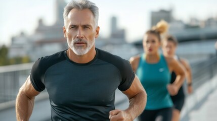 Active Senior Runner Leading the Pack 