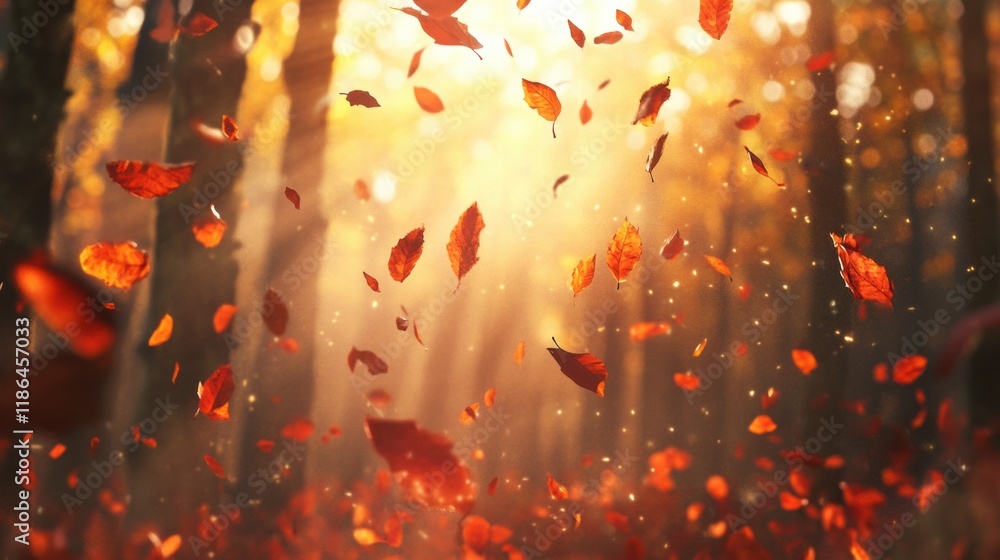 Aufkleber Captivating autumn leaves cascading in a serene forest during golden hour. Generative AI