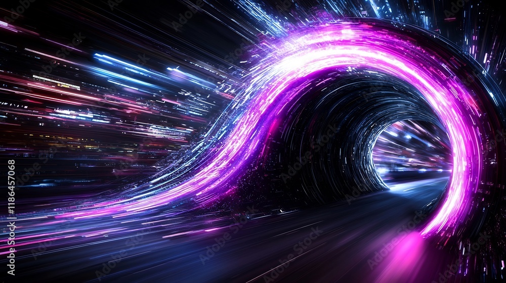 Poster mesmerizing abstract digital cityscape with a captivating wave of luminous light dynamic quantum flu