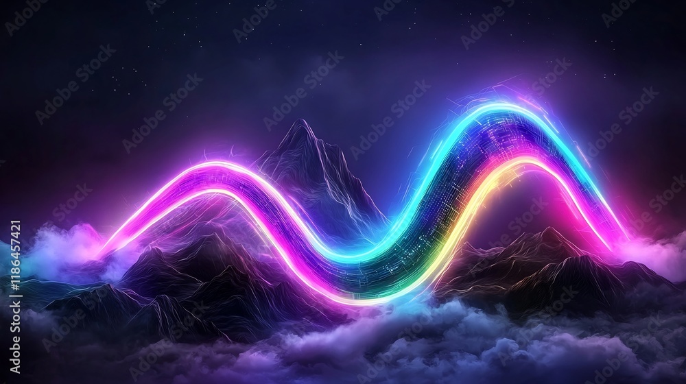 Poster captivating quantum fluctuations a vibrant abstract digital cityscape featuring a captivating wave o