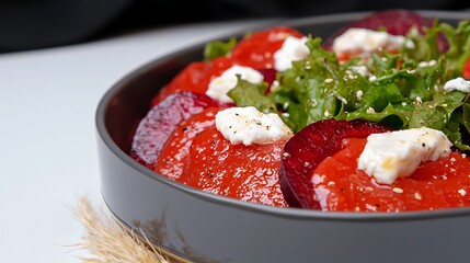 Roasted Beet   Tomato Salad with Goat Cheese   Sesame Seeds