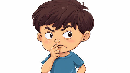 Obraz premium Caucasian boy child picking his nose, bad habits isolated with white highlights, png. Shimmerfall. Illustration