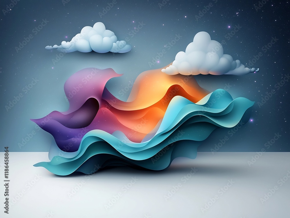 Poster luminous surreal gradient waves backdrop with mesmerizing abstract shapes in cosmic ethereal setting