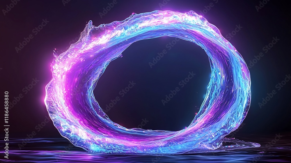 Poster captivating iridescent wave of shimmering luminous quantum fractals pulsing with bioluminescent ener