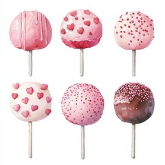 Six Watercolor Cake Pops Pink White Chocolate Valentine s Day Treats