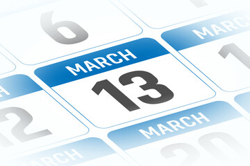 13 March calendar day vector illustration