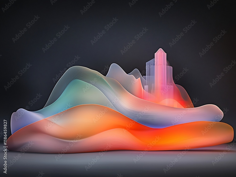 Aufkleber mesmerizing chromatic radiance abstract digital metropolis with undulating waves of luminescent ener