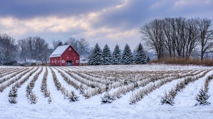 Christmas Tree Farm with Snow