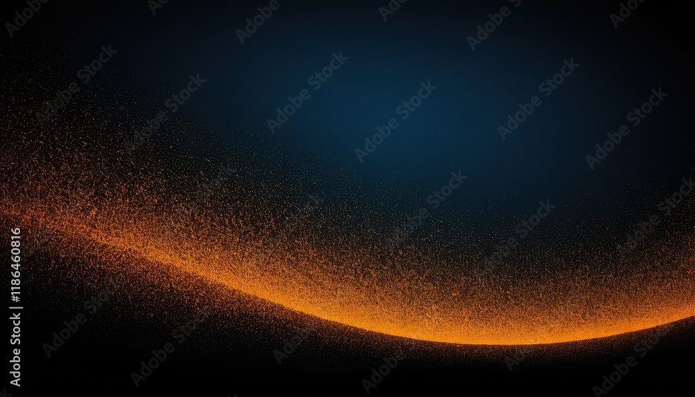 Poster a wave of golden particles abstract background with dynamic wave blue background with moving particl