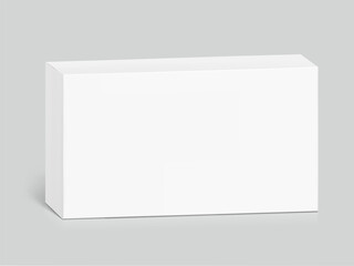 Realistic white closed paperboard box mockup. Vector illustration isolated on grey background. Taking your 2D designs into 3D. Can be use for medicine, food, cosmetic and other. EPS10.