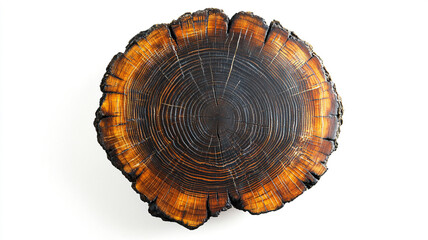 Wooden tree ring cross-section isolated on a white background