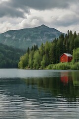 Fototapeta premium A beautiful serene forest lake landscape