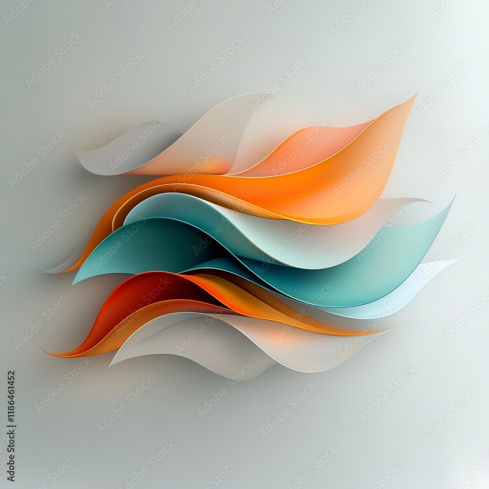 Aufkleber dreamlike abstract composition featuring a sinuous iridescent shape with metallic elements and a cap