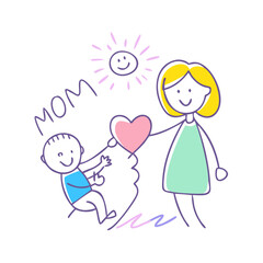 children s drawing for mom vector icon, mother’s day vector illustration - simple illustration of children s drawing for mom perfect for logos, and mother’s day -themed designs.