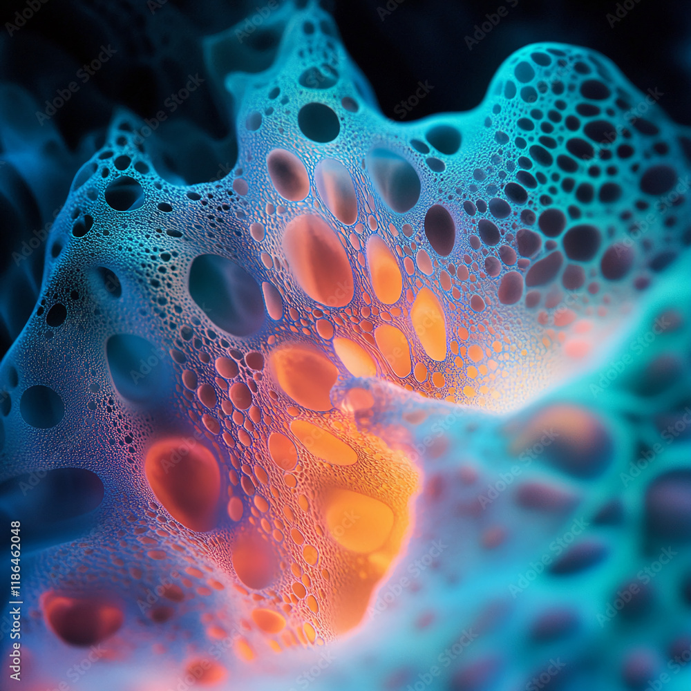 Poster Abstract macro of vibrant bubble-like structures with glowing colors
