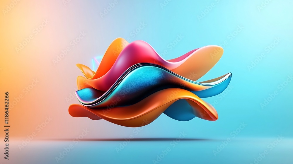 Poster mesmerizing iridescent waves futuristic digital art with metallic accents and ethereal patterns capt