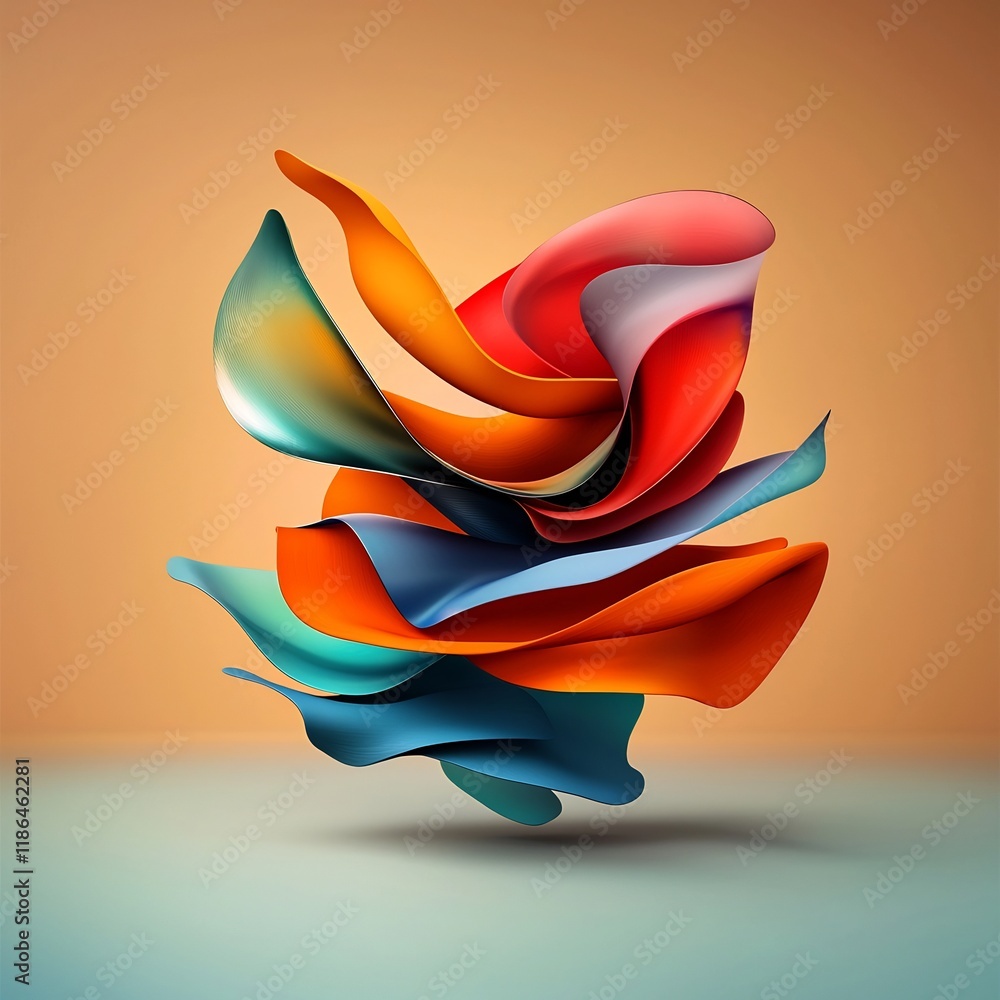 Poster mesmerizing abstract composition featuring a dreamlike sinuous iridescent shape with metallic elemen