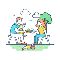 family picnic vector icon, mother’s day vector illustration - simple illustration of family picnic perfect for logos, and mother’s day -themed designs.