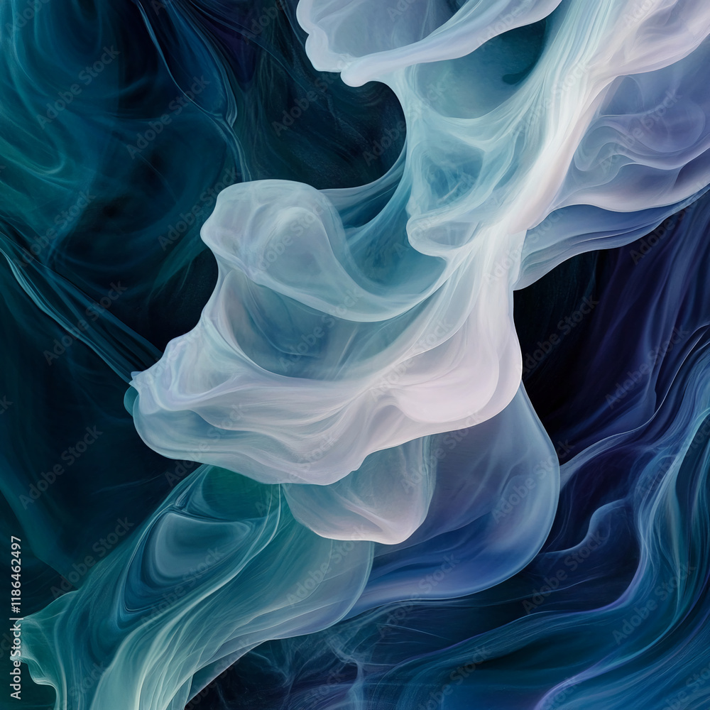 Aufkleber abstract flowing wave patterns in soft blue and white tones