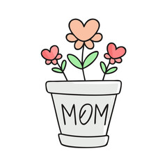 flower pot with mom vector icon, mother’s day vector illustration - simple illustration of flower pot with mom perfect for logos, and mother’s day -themed designs.