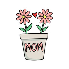 flower pot with mom vector icon, mother’s day vector illustration - simple illustration of flower pot with mom perfect for logos, and mother’s day -themed designs.