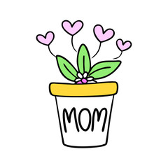 flower pot with mom vector icon, mother’s day vector illustration - simple illustration of flower pot with mom perfect for logos, and mother’s day -themed designs.