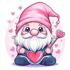 Obraz premium Adorable Valentine s Day Gnome Holding Heart Cute Cartoon Illustration