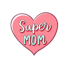 heart with super mom vector icon, mother’s day vector illustration - simple illustration of heart with super mom perfect for logos, and mother’s day -themed designs.