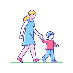 mom and child on a walk vector icon, mother’s day vector illustration - simple illustration of mom and child on a walk perfect for logos, and mother’s day -themed designs.