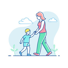 mom and child on a walk vector icon, mother’s day vector illustration - simple illustration of mom and child on a walk perfect for logos, and mother’s day -themed designs.