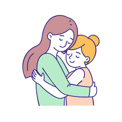 mom and daughter hugging vector icon, mother’s day vector illustration - simple illustration of mom and daughter hugging perfect for logos, and mother’s day -themed designs.