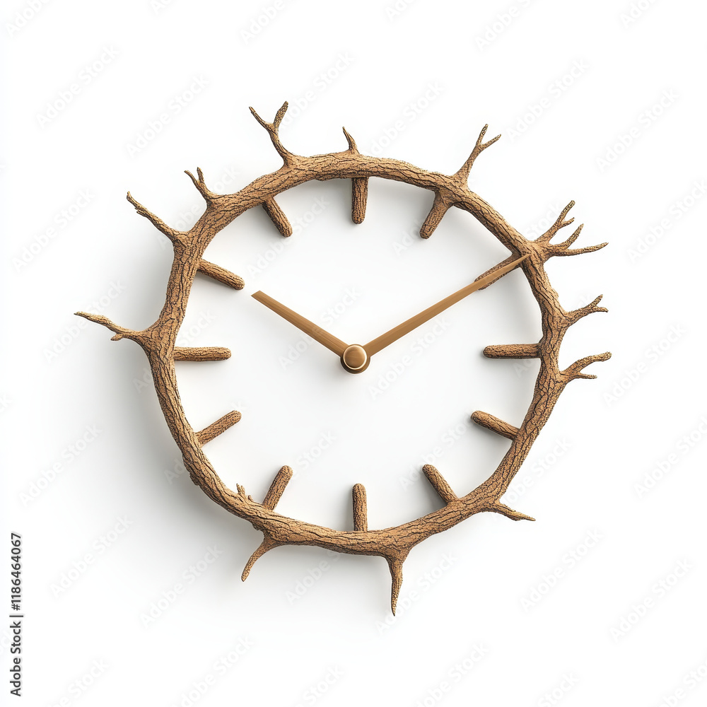 Poster unique clock with hands resembling tree branches, adding natural touch
