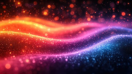 Obraz premium Abstract colorful wave with glowing particles.