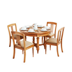 Elegant Round Dining Set with Wooden Table and Chairs on Clean transparent background for Stylish Presentation