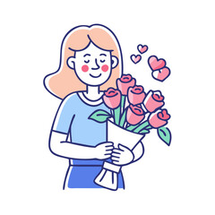 mom with bouquet of roses vector icon, mother’s day vector illustration - simple illustration of mom with bouquet of roses perfect for logos, and mother’s day -themed designs.