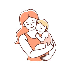 mother and baby snuggling vector icon, mother’s day vector illustration - simple illustration of mother and baby snuggling perfect for logos, and mother’s day -themed designs.