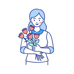 mother holding flowers vector icon, mother’s day vector illustration - simple illustration of mother holding flowers perfect for logos, and mother’s day -themed designs.