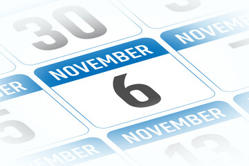 Naklejka premium 6 November calendar day vector illustration
