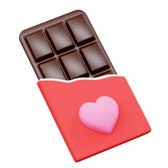 3D icon sweet chocolate valentine's day, Chocolate bar with love, Valentine's Day Concept theme design